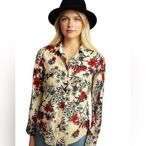 Cleo silk cotton blend eco friendly business casual long sleeve floral Shirt